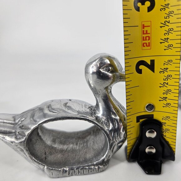Vintage Pewter Metal Silver Napkin Rings Duck Animal Bird Ornithology Set of 5 - Picture 9 of 10